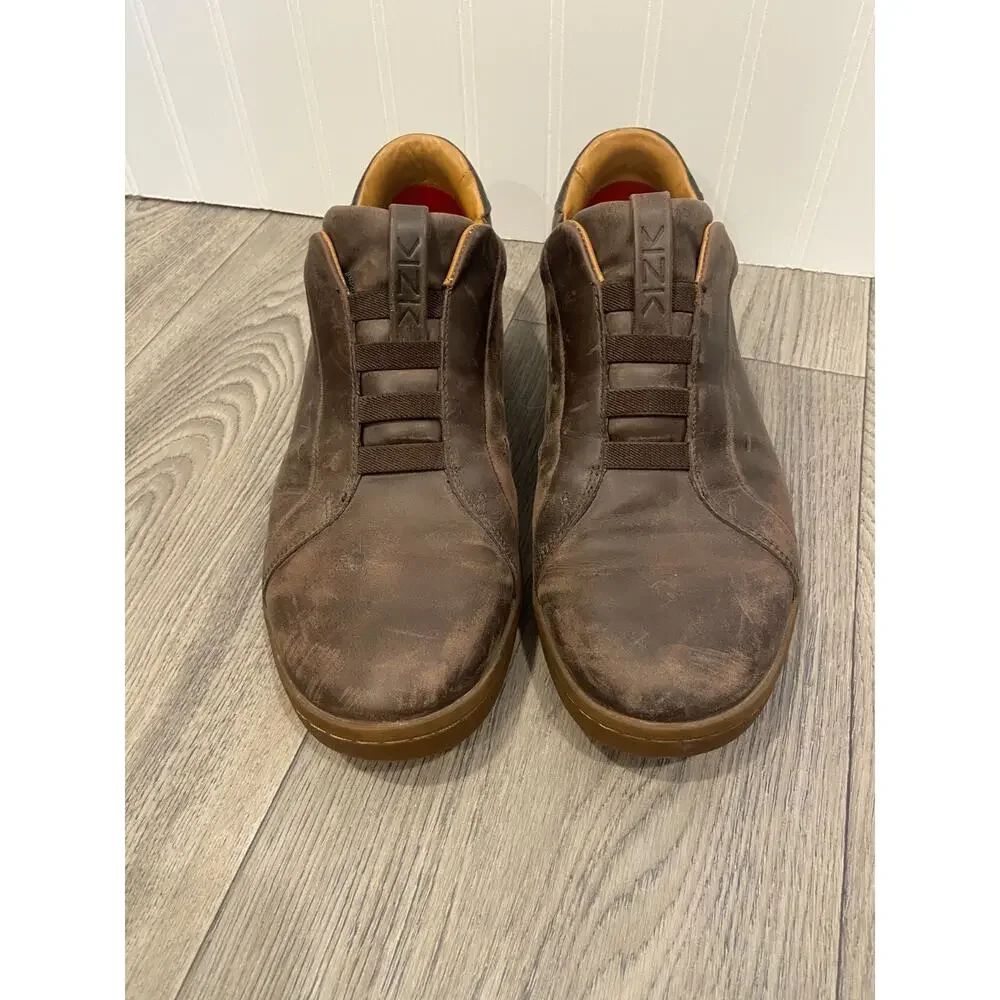Kizik Fast Mens Size 10.5 Hands Free Brown Leather Slip On Shoes, Casual Comfort